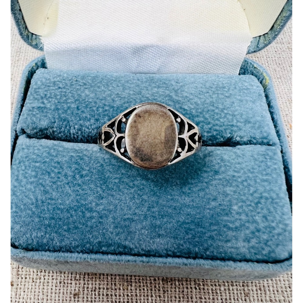 Vintage Lindbergh Sterling Silver Filigree Signet Oval Face Ring Size 8